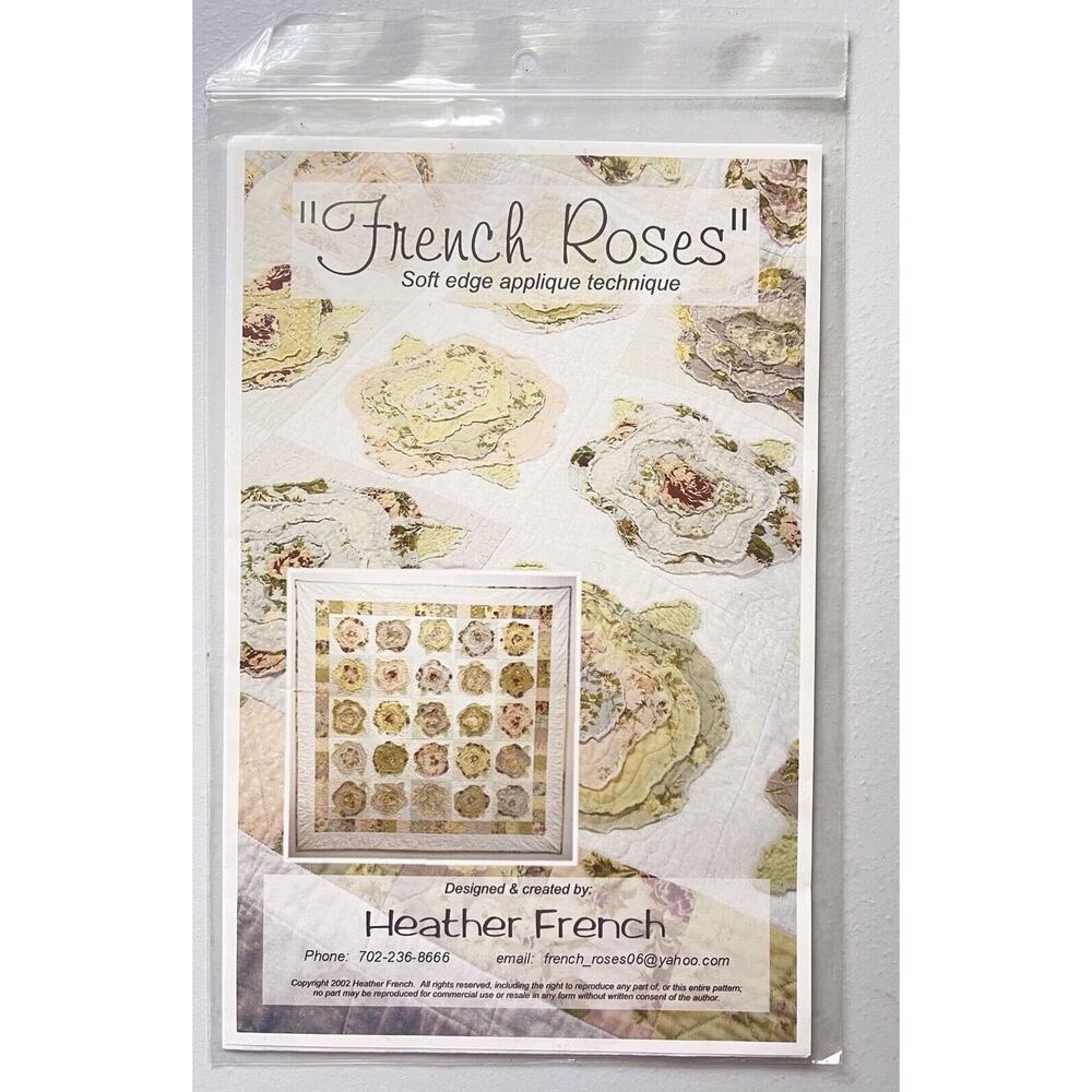 French Roses Quilt Pattern, Easy Soft (Raw) Edge Applique 57” Square Finished
